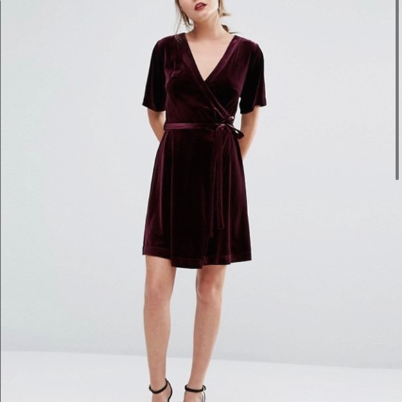 purple velvet wrap dress